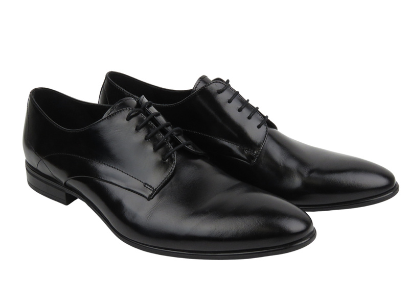 Skórzane półbuty męskie wizytowe - CONHPOL 7478, czarne