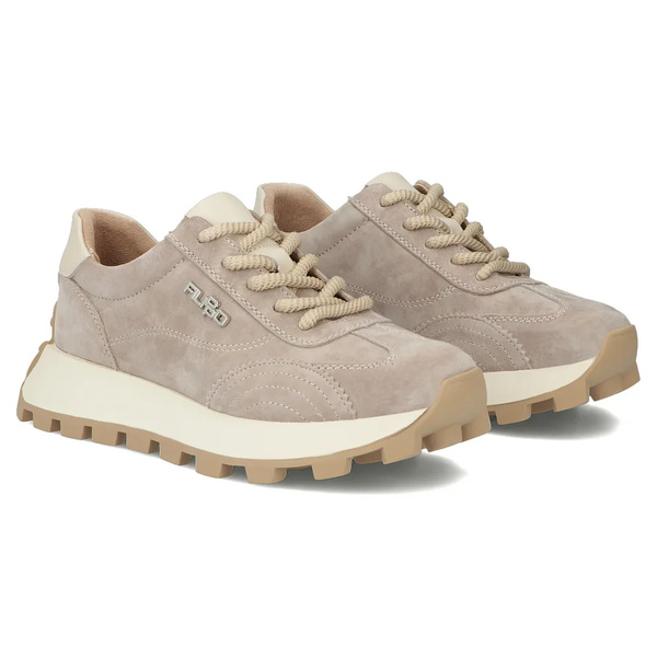 Wygodne sneakersy damskie ze skóry naturalnej zamszowej na platformie Filippo DP7498/26, beżowe