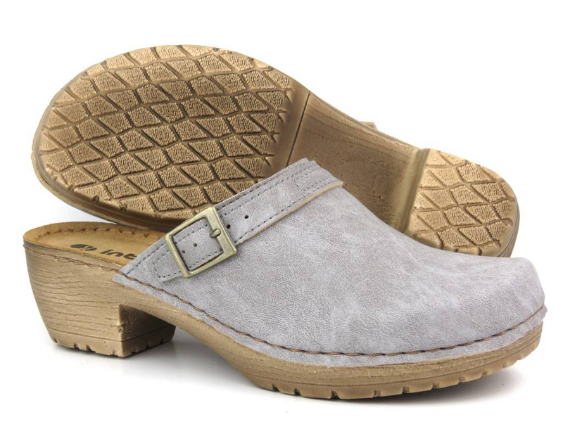 Klapki damskie, chodaki na obcasie - INBLU BL-04, szare