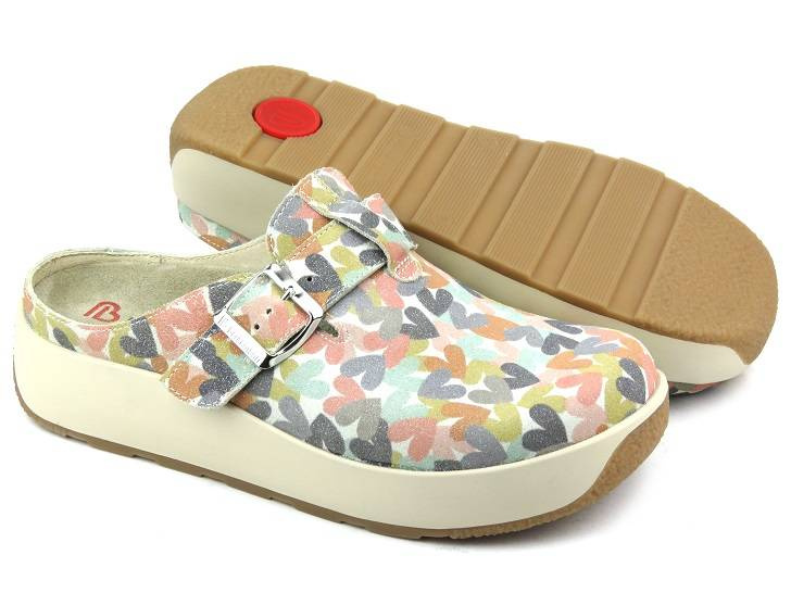 Komfortowe klapki damskie, chodaki - BERKEMANN 03902-710, w serduszka