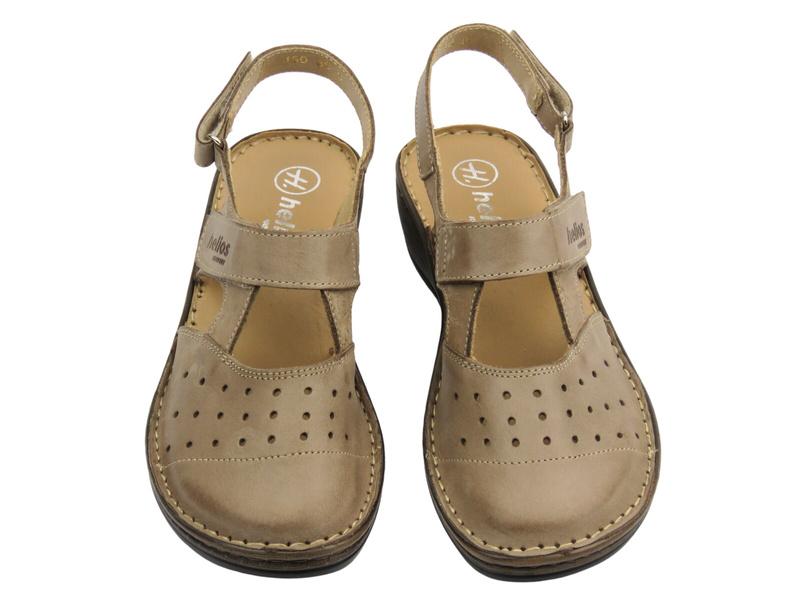 Skórzane sandały damskie na koturnie beżowe HELIOS Komfort 150