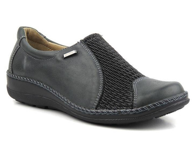 Skórzane półbuty damskie z elastyczną cholewką - HELIOS Komfort 714, szare