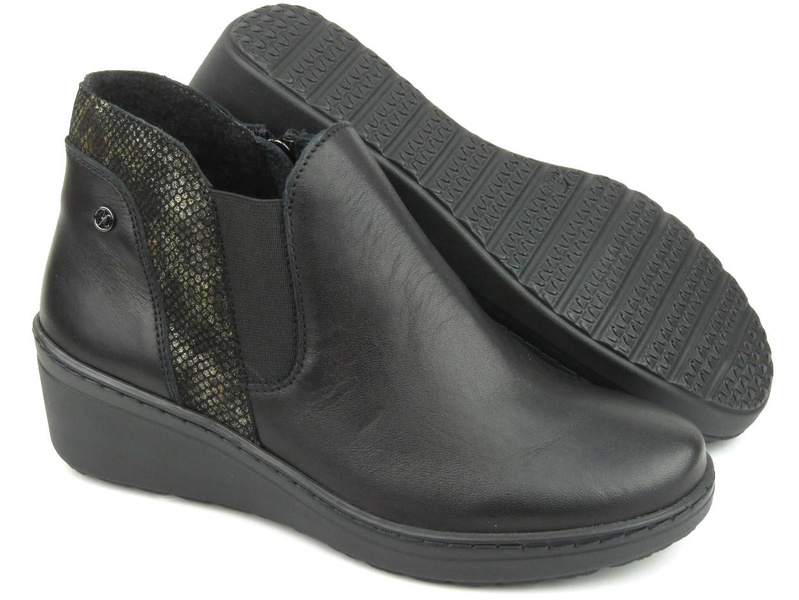 Eleganckie botki damskie na koturnie - HELIOS Komfort 596, czarne 2