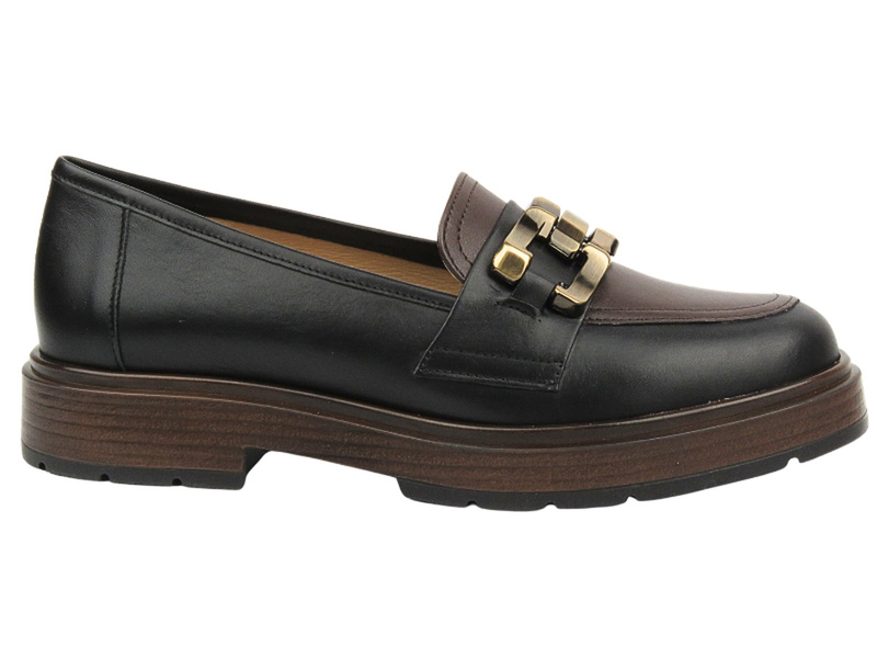 Półbuty loafersy damskie na platformie brązowe UNCOME 37200