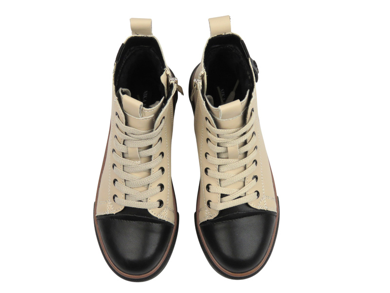 Skórzane trzewiki, trapery damskie beżowe Nika Komfort H-218