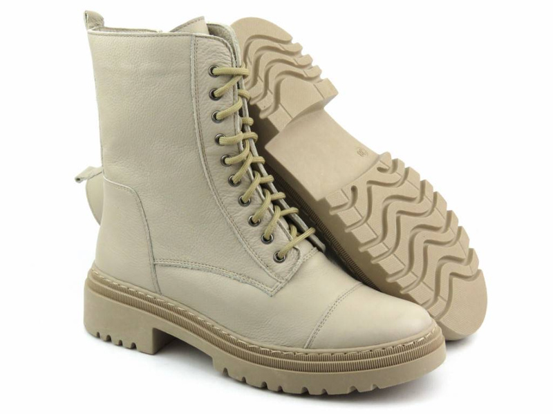 Ciepłe trzewiki, wysokie botki damskie - Wasak 0640, ecru