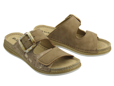 Klapki damskie z regulowanymi paskami jasnobrązowe Inblu MK-13