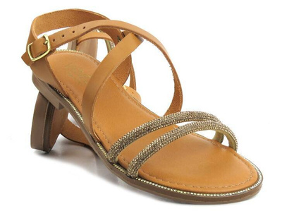 Eleganckie sandały damskie z kryształkami - VENEZIA 1739, brązowe