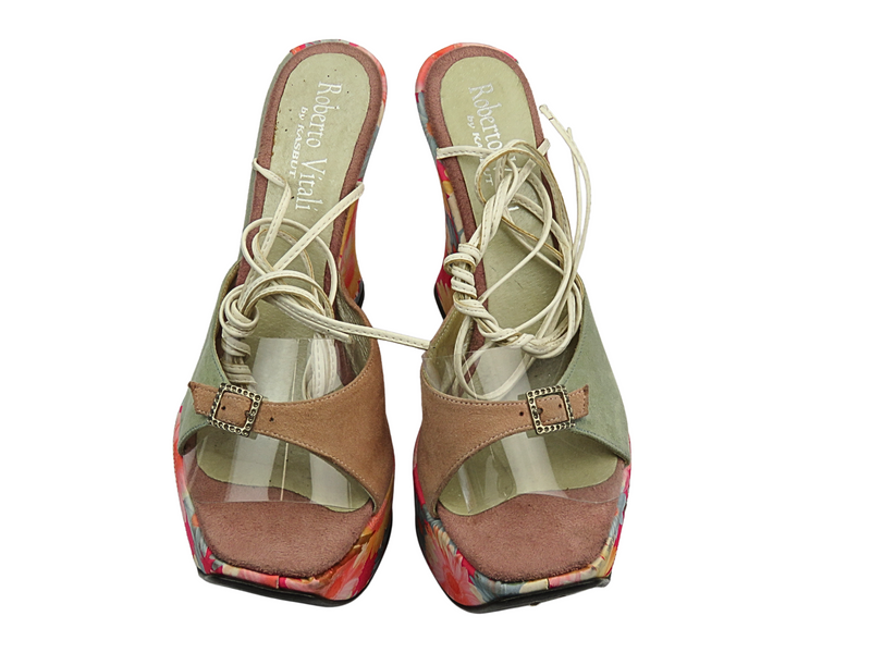 Sandały damskie na koturnie turkusowe Roberto Vitali 332P52