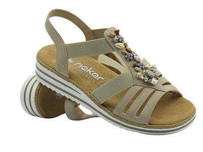 Sandały damskie Rieker V0649-62, beżowe skórzane lekkie stylowe przewiewne