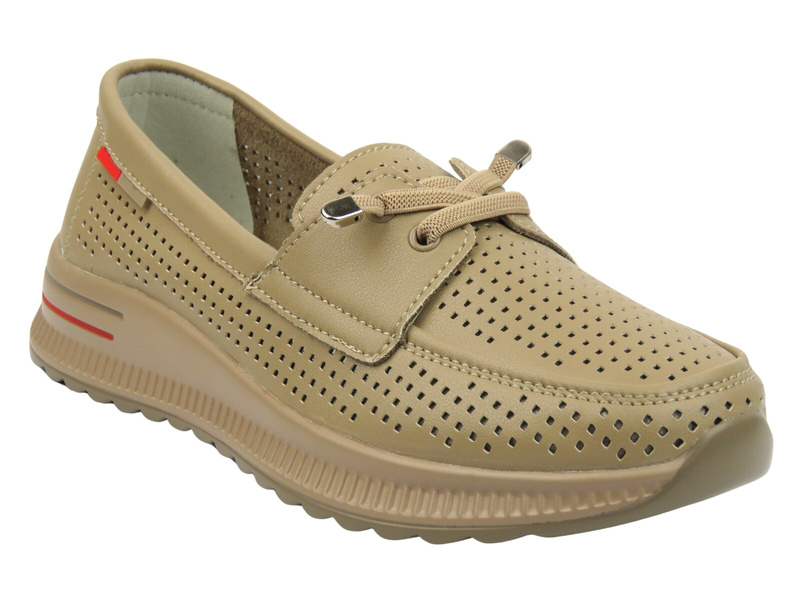 Ażurowe półbuty damskie - Sokolski W25-647, ciemnobeżowe