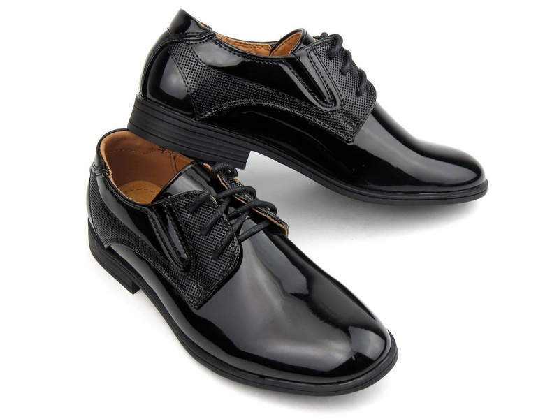 Eleganckie półbuty wizytowe, buty komunijne - WOJTYŁKO 1196, czarne lakierki