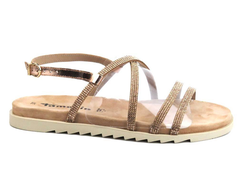 Skórzane sandały damskie - Tamaris 28121, złote