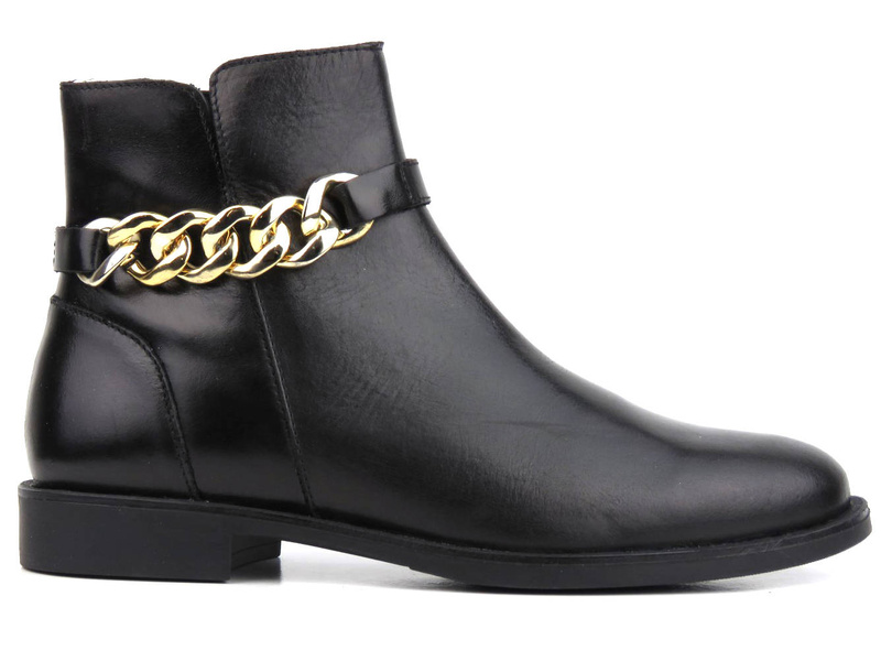 Płaskie botki damskie zdobione łańcuchem - VENEZIA 7735638 SIER NER, czarne