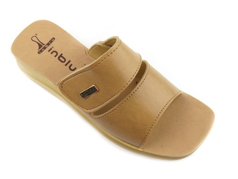 Klapki damskie INBLU 9J12AG15 z zapięciem na rzep, brązowe