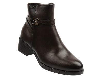 Botki damskie na wygodnym obcasie brązowe Potocki 25-12738