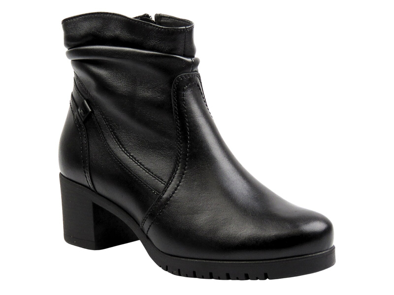 Wygodne, skórzane botki damskie na klocku - Galant 3320, czarne
