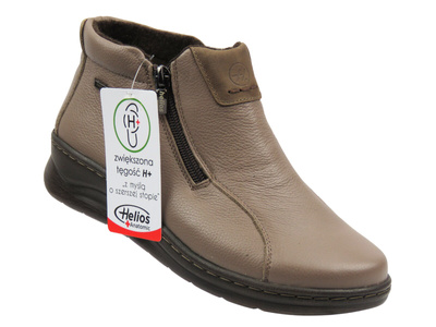 Wygodne botki damskie z miękkiej skóry khaki Helios Komfort 786