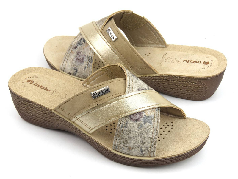 Klapki damskie z trzema paskami - Inblu GL-38, platynowe