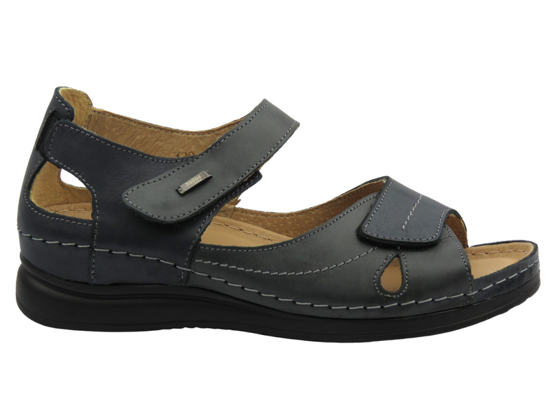 Skórzane sandały damskie na rzepy grafitowe Helios Komfort 139