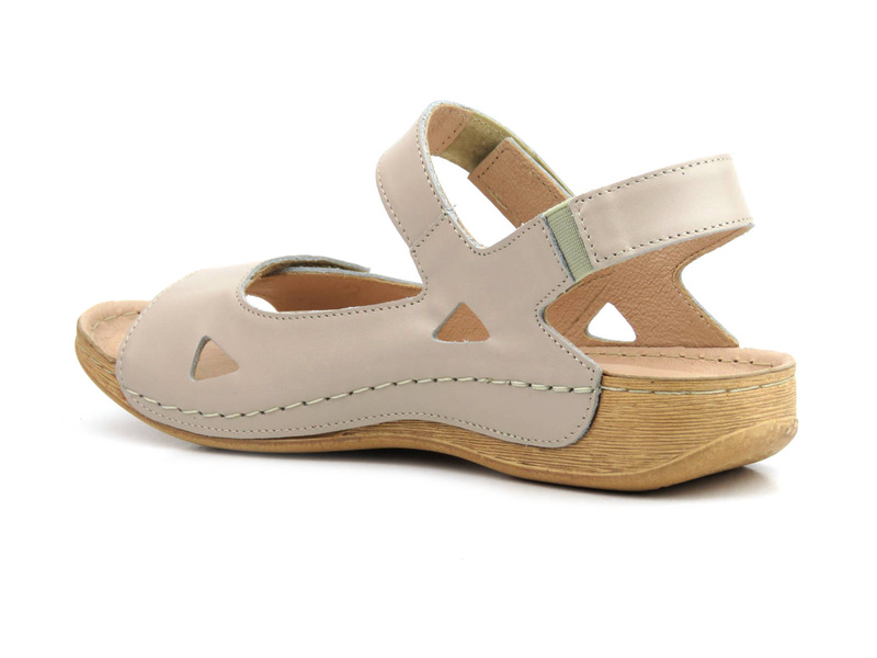 Skórzane sandały damskie z miękką wkładką - Agxbut 550, cappuccino