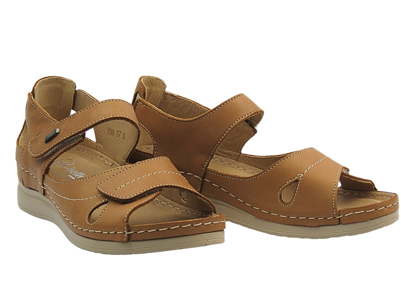 Skórzane sandały damskie brązowe HELIOS Komfort 139