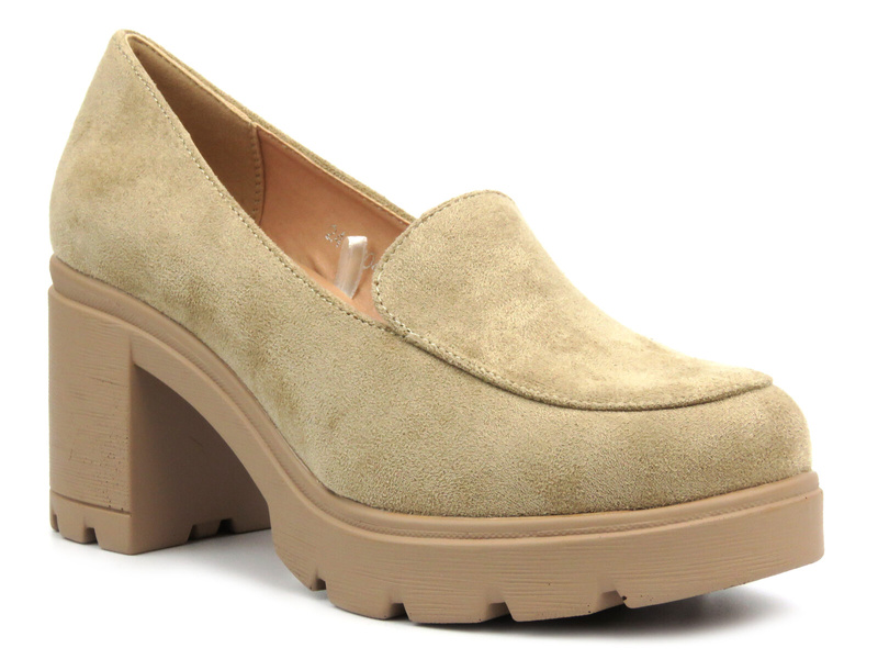 Eleganckie buty damskie na klocku - Potocki 24-12040, beżowe