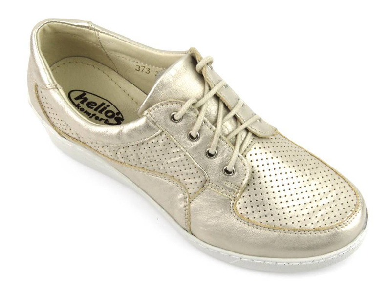 Skórzane półbuty damskie na koturnie - HELIOS Komfort 373, złote