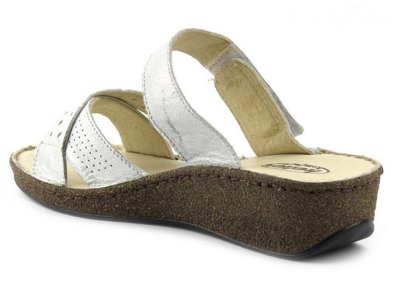 Skórzane klapki damskie z ozdobną cholewką - HELIOS Komfort 233, srebrne