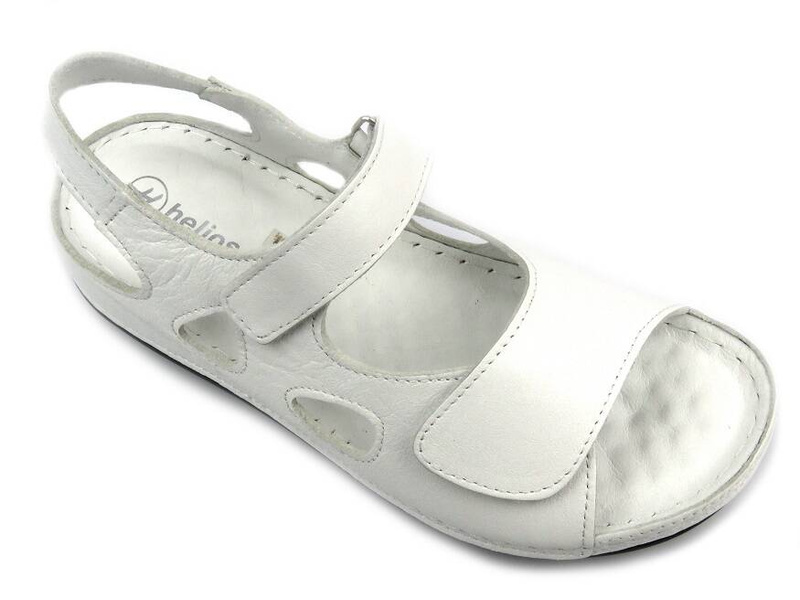 Skórzane sandały damskie na rzepy - Helios 1203, białe