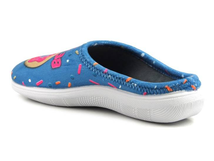 Kapcie damskie, młodzieżowe z pączkami, donutami - INBLU MINDY, niebieskie