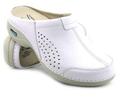 Klapki medyczne, skórzane- Nursing Care WG3A10, białe