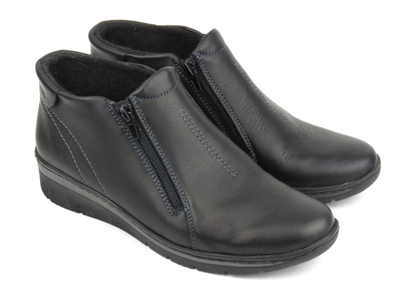 Botki damskie zapinane na dwa suwaki - HELIOS Komfort 545-2, czarne