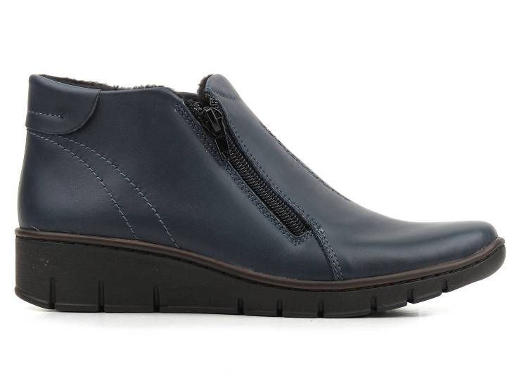 Skórzane botki damskie na suwak - HELIOS Komfort 545, granatowe