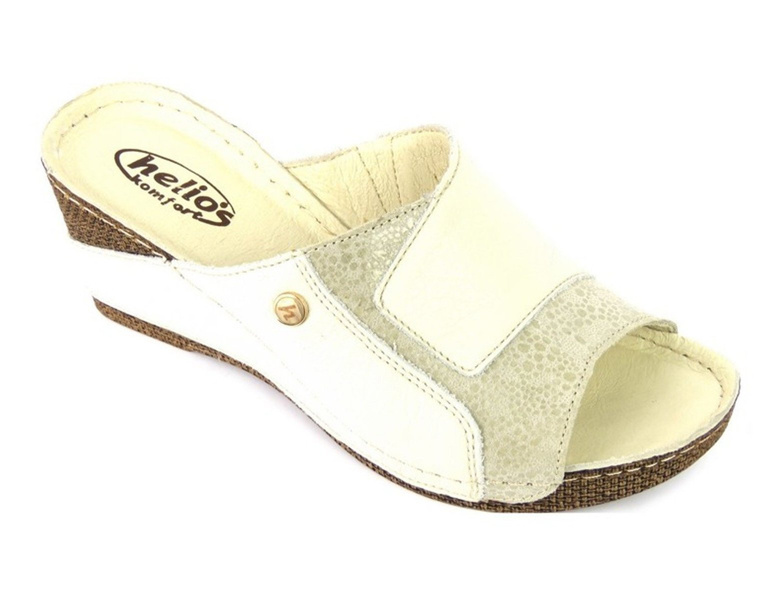 Lekkie klapki damskie na koturnie - HELIOS Komfort 202, ecru