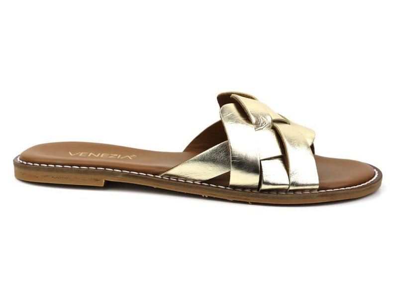 Eleganckie klapki damskie skórzane - VENEZIA MRZ-OMELIA, złote