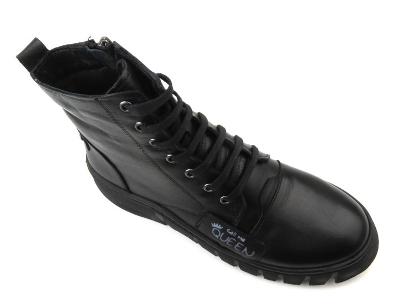 Botki damskie skórzane na platformie - VENEZIA 0242270, czarne