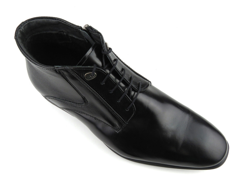 Skórzane trzewiki męskie eleganckie - Conhpol 5289, czarne