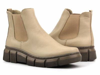 Skórzane sztyblety damskie - HELIOS Komfort 510S, beżowe