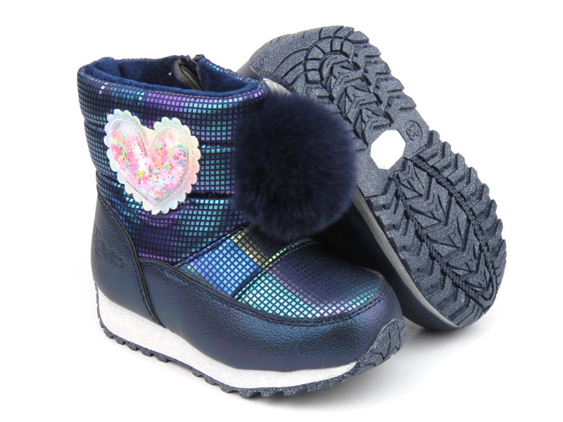 Śniegowce dziecięce z pomponem - WOJTYŁKO 23032, granatowe