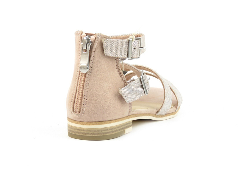 Sandały damskie z połyskującą cholewką - Marco Tozzi 28104, różowe