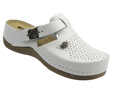 Skórzane klapki damskie biały Leon 900