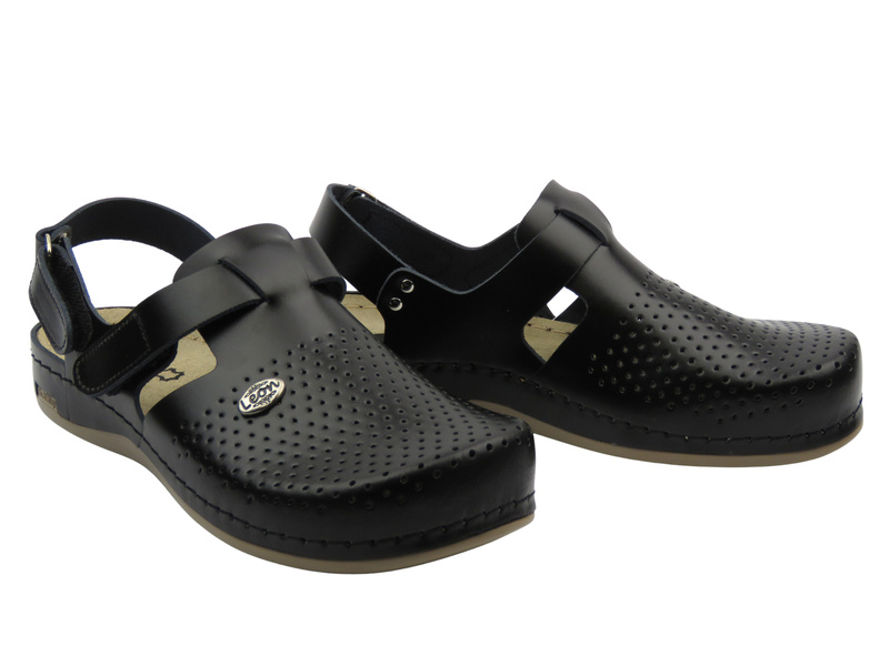 Skórzane Klapki Damskie Leon 951, czarne