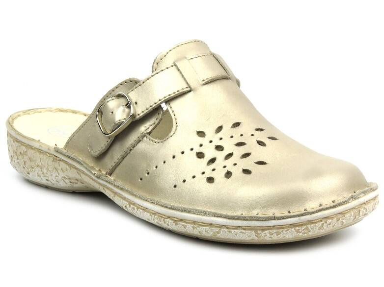Klapki damskie z regulowanym paskiem - Helios Komfort 264, złote