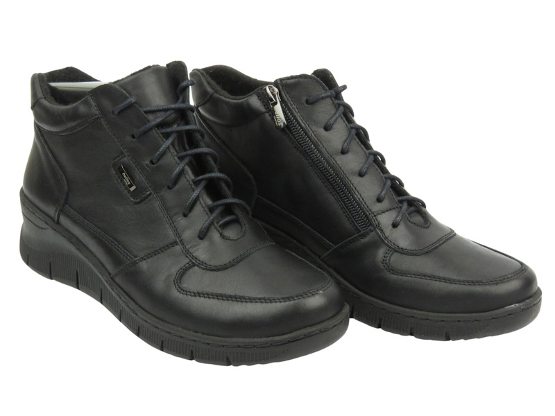 Skórzane botki damskie polskiego producenta - HELIOS Komfort 543S, czarne 2
