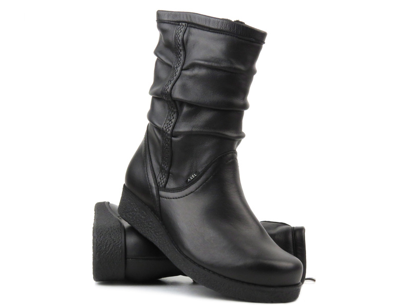 Skórzane kozaki damskie - AXEL 4055, czarne