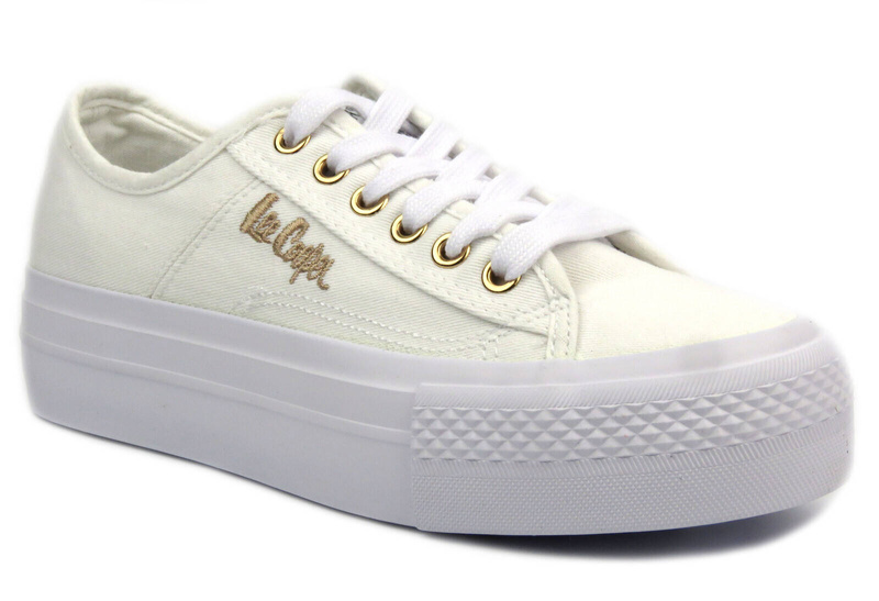 Trampki damskie na platformie - Lee Cooper LCW-24-31-2725, białe