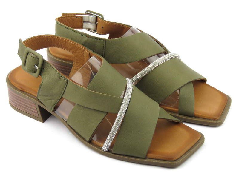 Sandały damskie z kwadratowym noskiem - VENEZIA 039892176, khaki