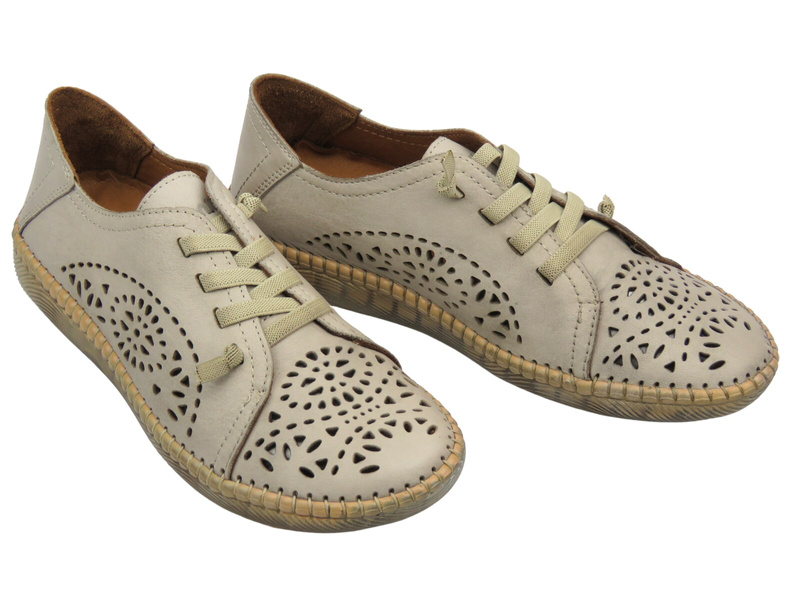 Ażurowe półbuty damskie wiosenne - MANITU 840133-08, beżowe
