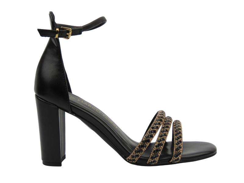 Sandały damskie na słupku czarne Marco Tozzi 2-28318-44